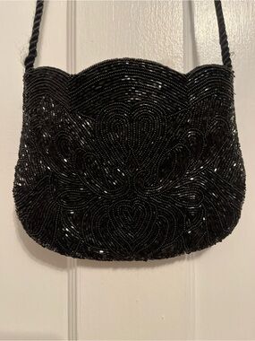 Vtg Marshall Fields Black Beaded Art Deco Flapper Style Small Evening Purse